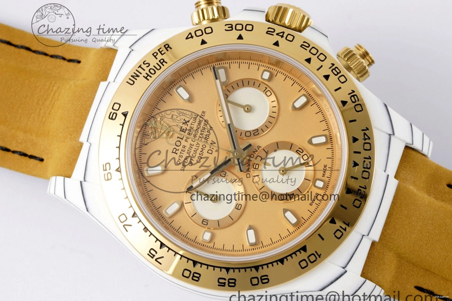 Daytona Bezel Leather Strap A7750 on White DIWF YG Dial DIW Brown YG Edition Case Carbon 0430